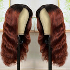 QVR Glueless Ombre Reddish Brown Color Glueless V Part Body Wave Wigs 1B/33 Human Hair Wigs WIth Dark Roots