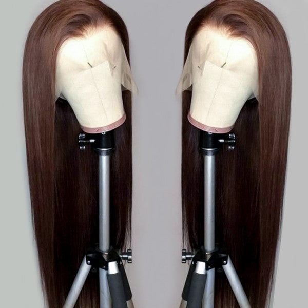 QVR Dark Brown 13x4 Lace Frontal Wigs Body Wave/Straight #4 Color Human Hair Wigs