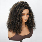 QVR Glueless Blonde Highlight Twist Curly Half Wig 250% Density Human Hair Wig #1B/27 Wear Go Flip Over Wig