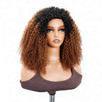 QVR Glueless Ombre Brown Kinky Curly Half Wig with Black Roots 250% Density Human Hair Wig #T1B/30 Wear Go Flip Over Wig