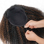 QVR Glueless Highlight Brown Kinky Curly Half Wig 250% Density Human Hair Wig #1B/30 Wear Go Flip Over Wig