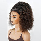 QVR Glueless Dark Brown Twist Curly Half Wig with Black Roots 250% Density Human Hair Wig #T1B/4 Wear Go Flip Over Wig