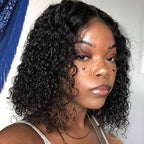 QVR Short Bob Wigs 4x4 Lace Closure Curly Bob Wigs Human Hair Wigs Natural Black