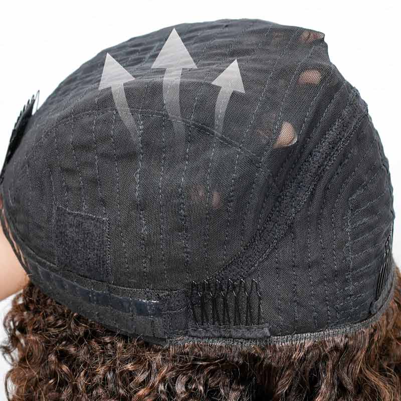 QVR Glueless Ombre Brown Blonde Kinky Curly Half Wig with Black Roots 250% Density Human Hair Wig #T1B/30/27 Wear Go Flip Over Wig