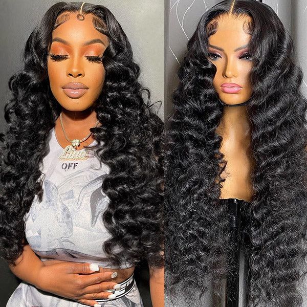 QVR Glueless Loose Deep Wave 13*4 HD Lace Front Wigs Invisible Lace Frontal Wavy Human Hair Wigs For Women