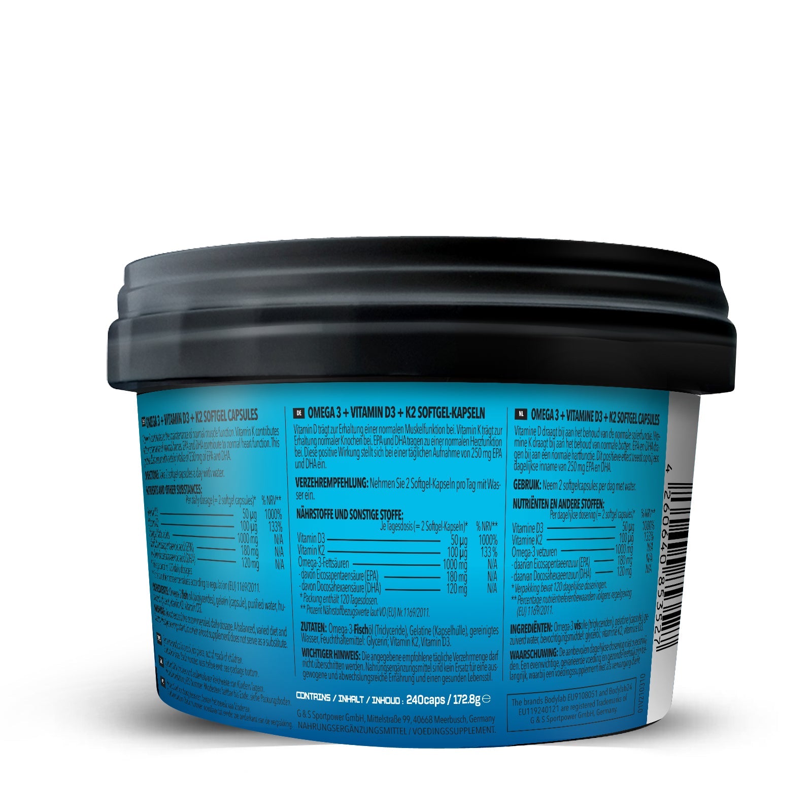 Omega 3 + D3 + K2 (Omega-3 Triglycerid + Vitamine) (240 Kapseln)