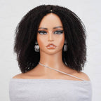 QVR Glueless Burmese Curly V Part Wigs Natural Black Invisible Lace Edge Human Hair Wig