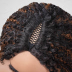 QVR Invisible Lace Edge Kinky Curly V Part Wigs Highlight #1B/30 No Leave Out Human Hair Wig