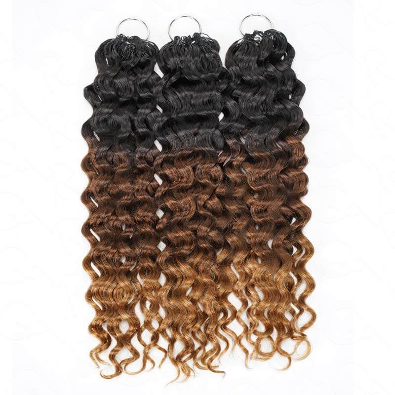 QVR Ombre #T1B/30/27 Water Wave Machine Made Feather Crochet Human Hair Extensions