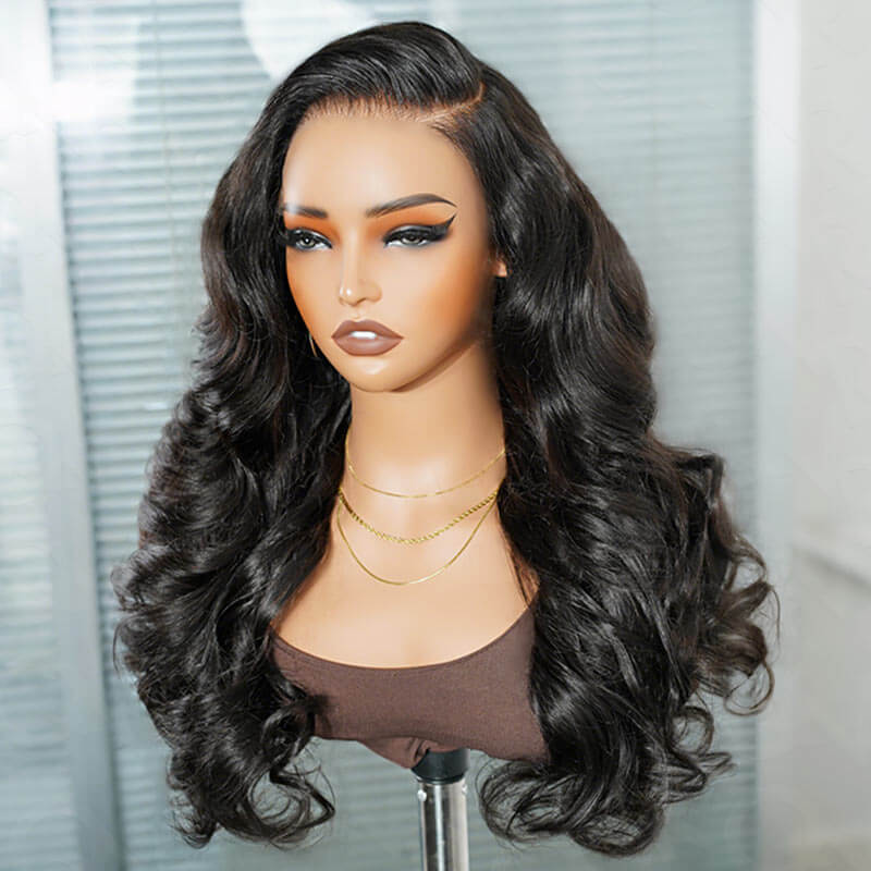QVR Glueless Loose Body Wave 9x6 Pre-Cut Lace Frontal Wig Black Human Hair Wigs