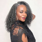 QVR Salt&Pepper Crochet Hair Small Kinky Curly Machine Made Feather Human Hair Extension