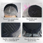 QVR Elegant Salt & Pepper Short Bob Wigs Glueless 13X4 Pre-cut Lace Human Hair Wigs