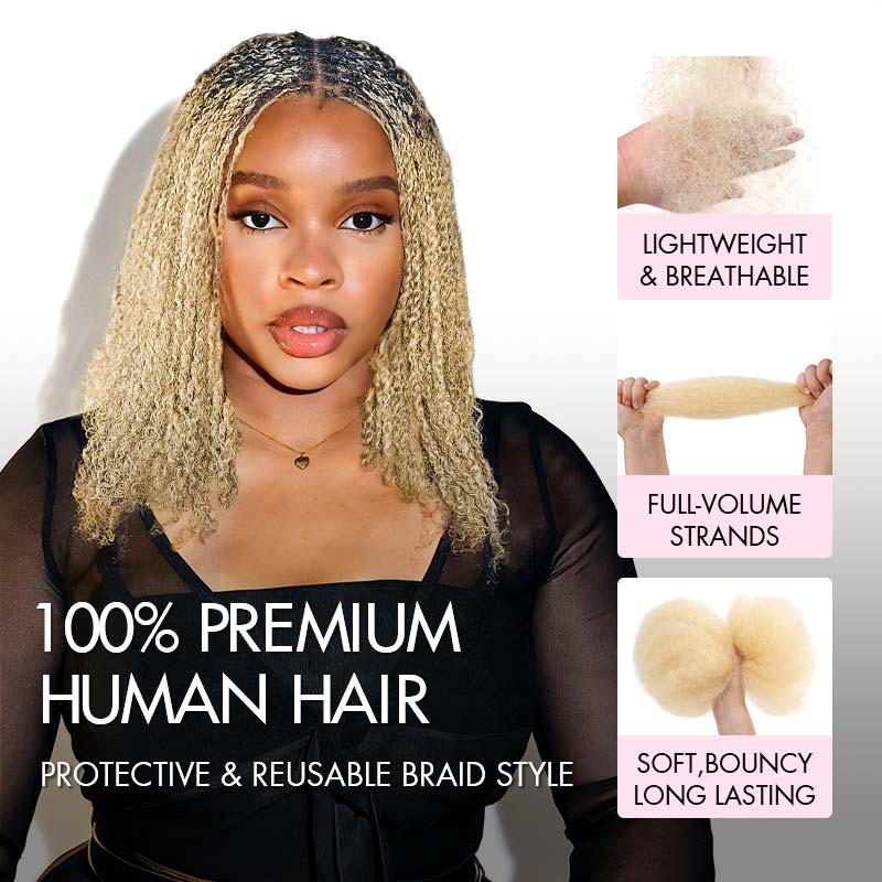 QVR #613 Blonde Color Afro kinky Bulk Human Hair for Braiding & Twists