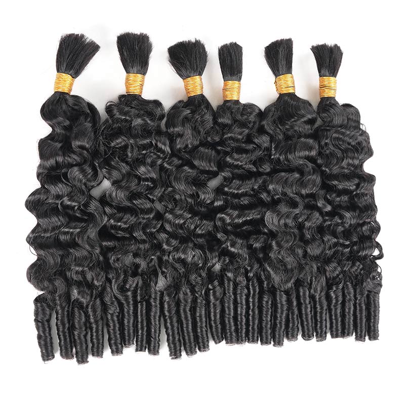 QVR Burmese Curly Boho Knotless Braids Human Bulk Hair Natural Black Human Braiding Hair Extensions