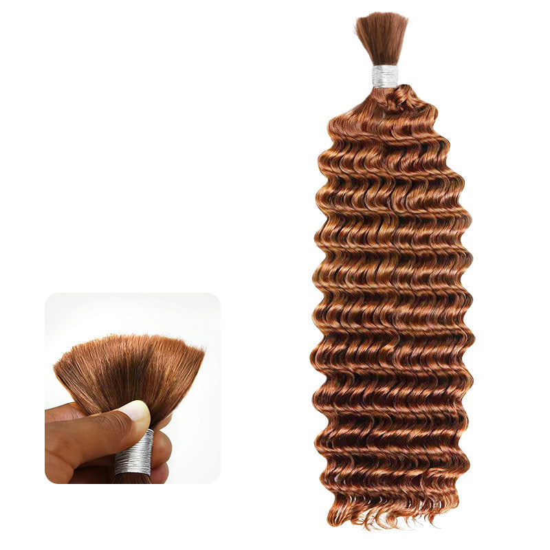 QVR Hightlight #1B+#30 Boho Knotless Braids Human Bulk Hair Deep Wave Human Braiding Hair Extensions