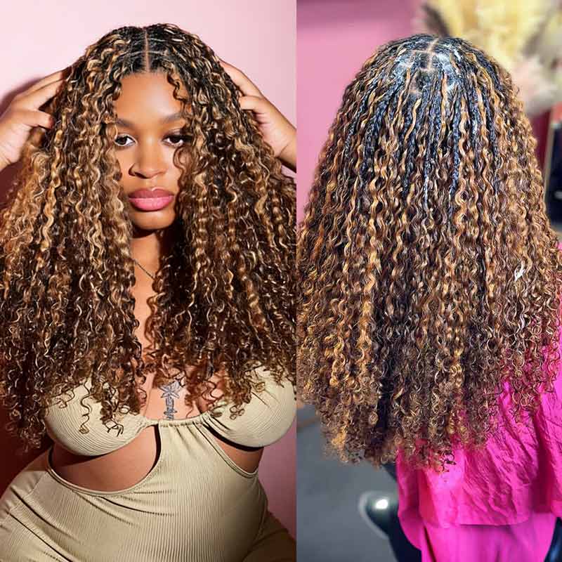 QVR Seamless Burmese Curly Feather Crochet Hair Highlight #P4/27 Machine Made Human Hair Extensions