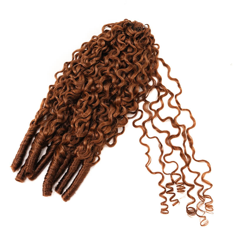 QVR Auburn Brown #30 Feather Crochet Human Hair Burmese Curly Crochet Weave Hair Extensions