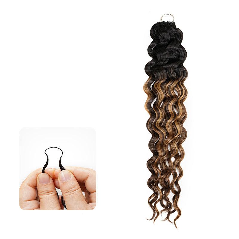 QVR Honey Caramel Mixed Highlights Feather Crochet Human Hair Water Wave Miracle Knots Crochet Weave Hair Extensions