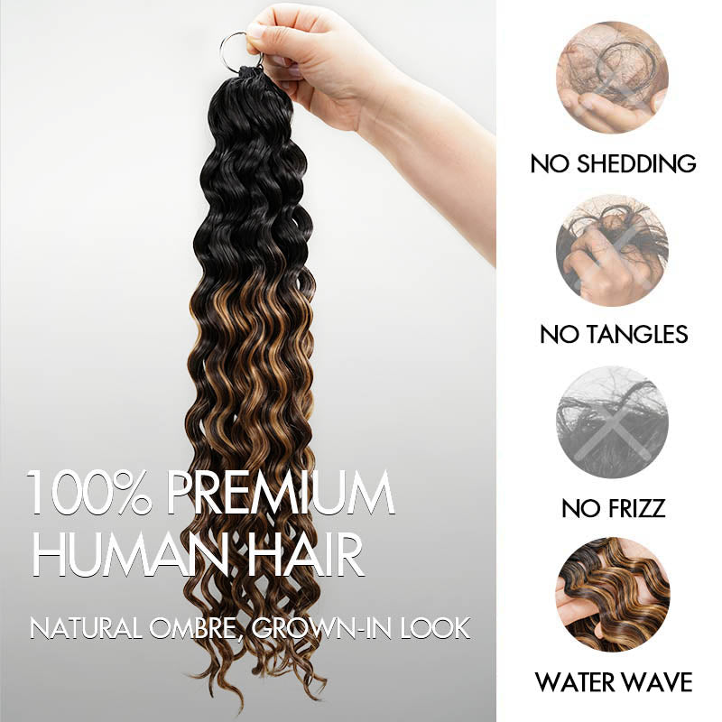 QVR Honey Caramel Mixed Highlights Feather Crochet Human Hair Water Wave Miracle Knots Crochet Weave Hair Extensions