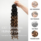 QVR Honey Caramel Mixed Highlights Feather Crochet Human Hair Water Wave Miracle Knots Crochet Weave Hair Extensions