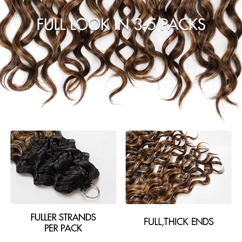 QVR Honey Caramel Mixed Highlights Feather Crochet Human Hair Water Wave Miracle Knots Crochet Weave Hair Extensions