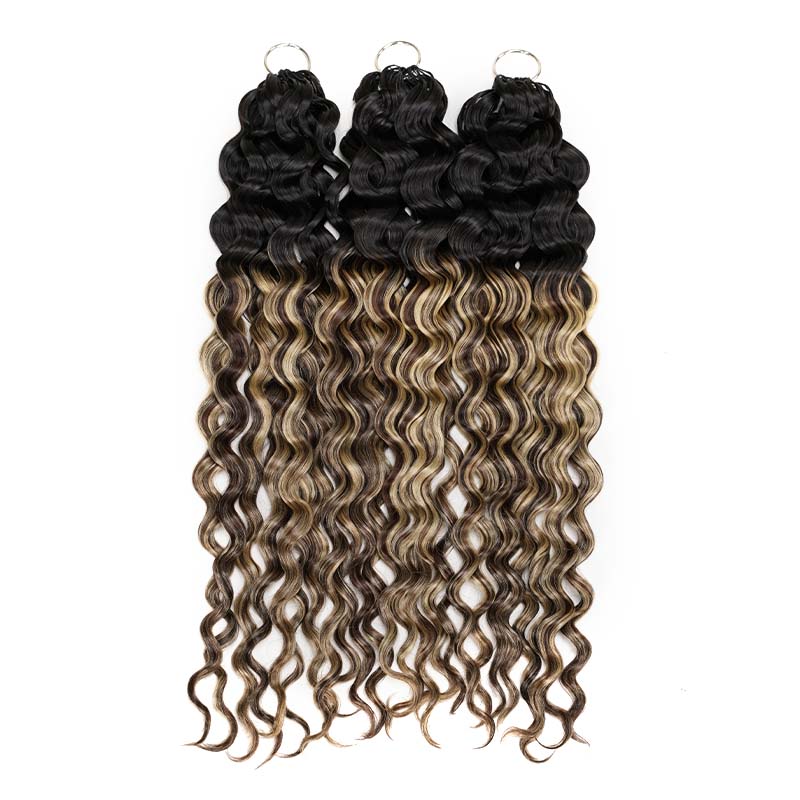 QVR Sun-Kissed Blonde Mixed Highlights Feather Crochet Human Hair Water Wave Miracle Knots Crochet Weave Hair Extensions