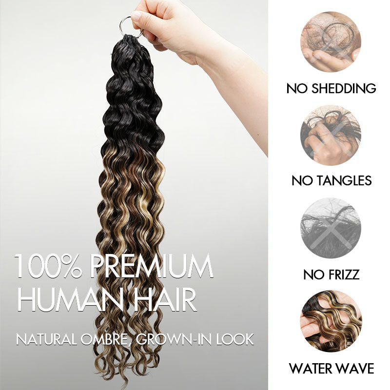 QVR Sun-Kissed Blonde Mixed Highlights Feather Crochet Human Hair Water Wave Miracle Knots Crochet Weave Hair Extensions
