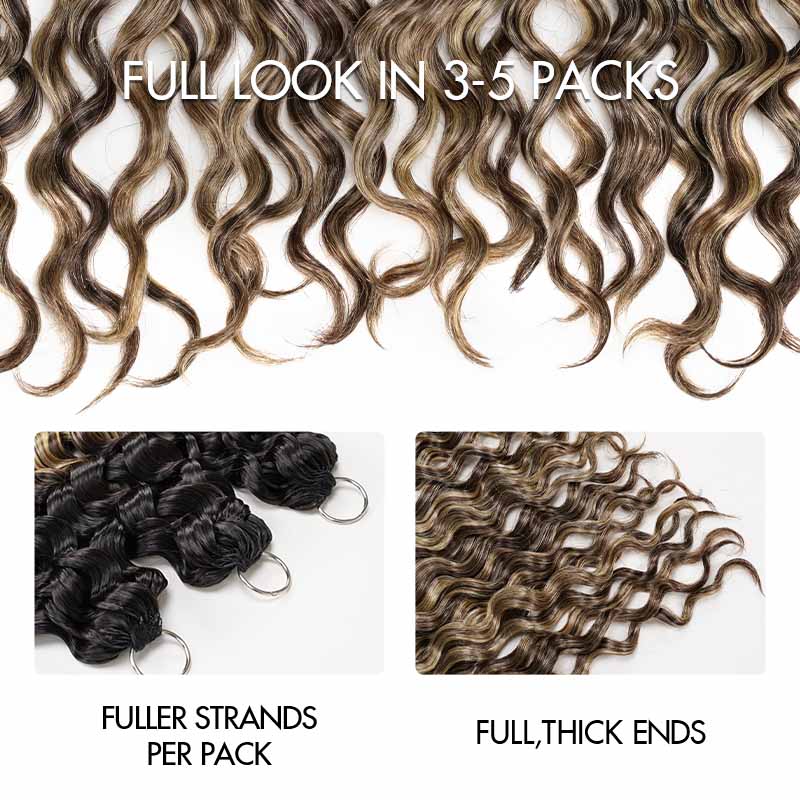 QVR Sun-Kissed Blonde Mixed Highlights Feather Crochet Human Hair Water Wave Miracle Knots Crochet Weave Hair Extensions