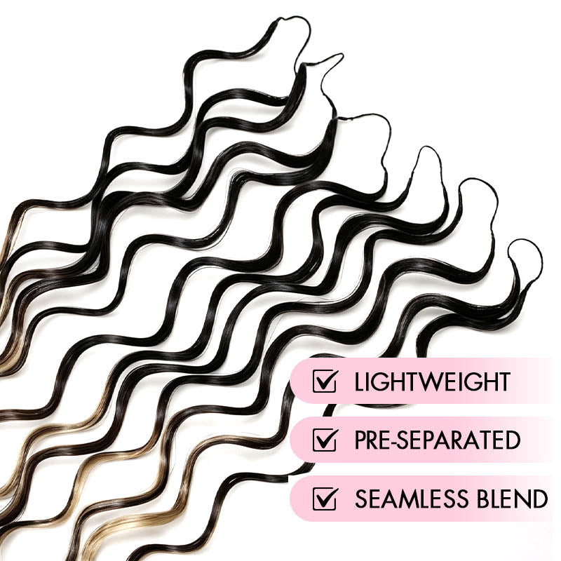 QVR Sun-Kissed Blonde Mixed Highlights Feather Crochet Human Hair Water Wave Miracle Knots Crochet Weave Hair Extensions