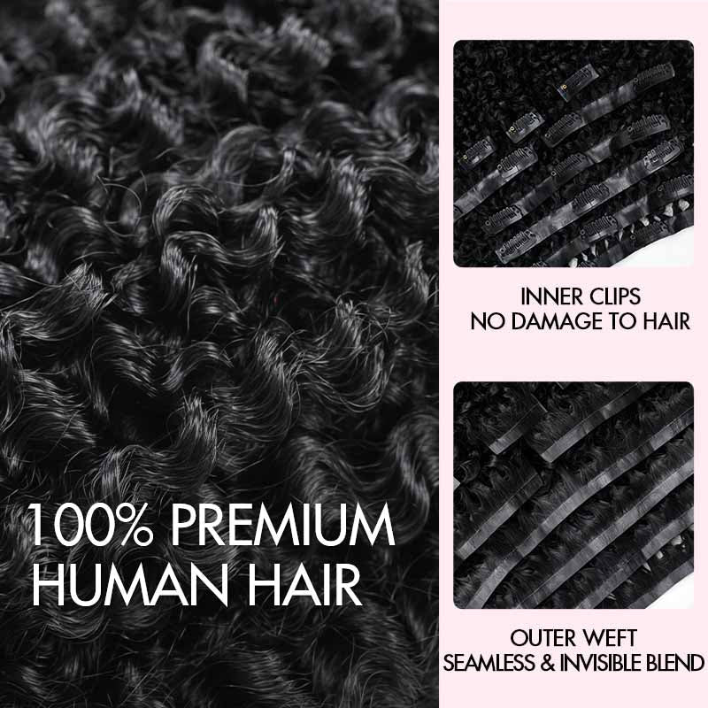QVR Tight Curly PU Clip In Hair Extensions 9PCS 5PCS Volumizer Human Hair