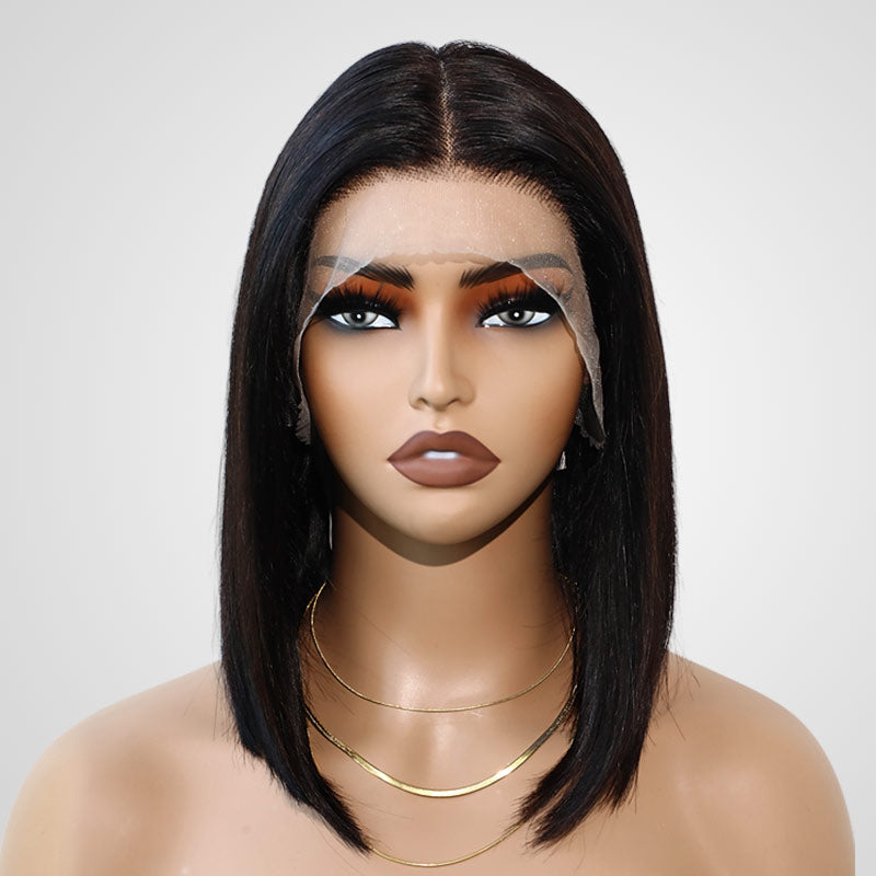 QVR Straight Short Bob Wigs Pre Plucked 4x4 Lace Closure Human Hair Wigs 180% Density