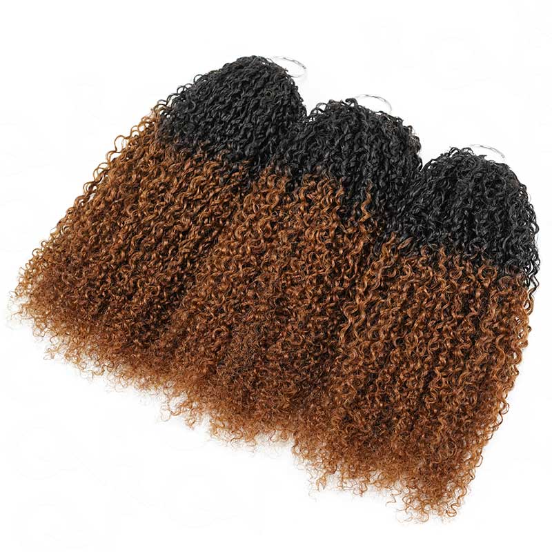 QVR #T1B/30 Feather Crochet Human Hair Burmese Kinky Curly Machine Made Crochet Weave Hair Extensions