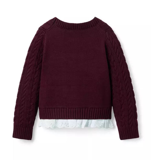 Cable Knit Eyelet Hem Sweater