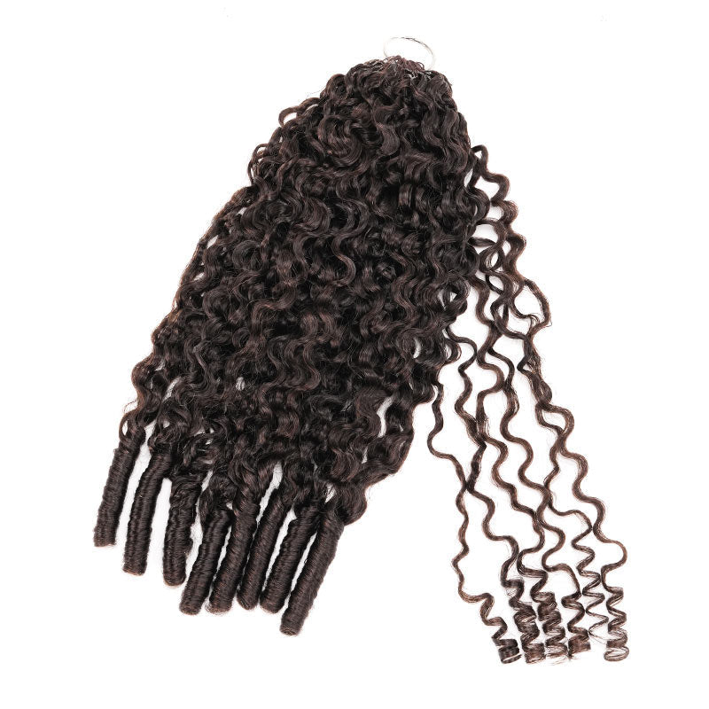 QVR Burmese Curly Feather Crochet Human Hair Dark Brown Machine Made Crochet Weave Hair Extensions