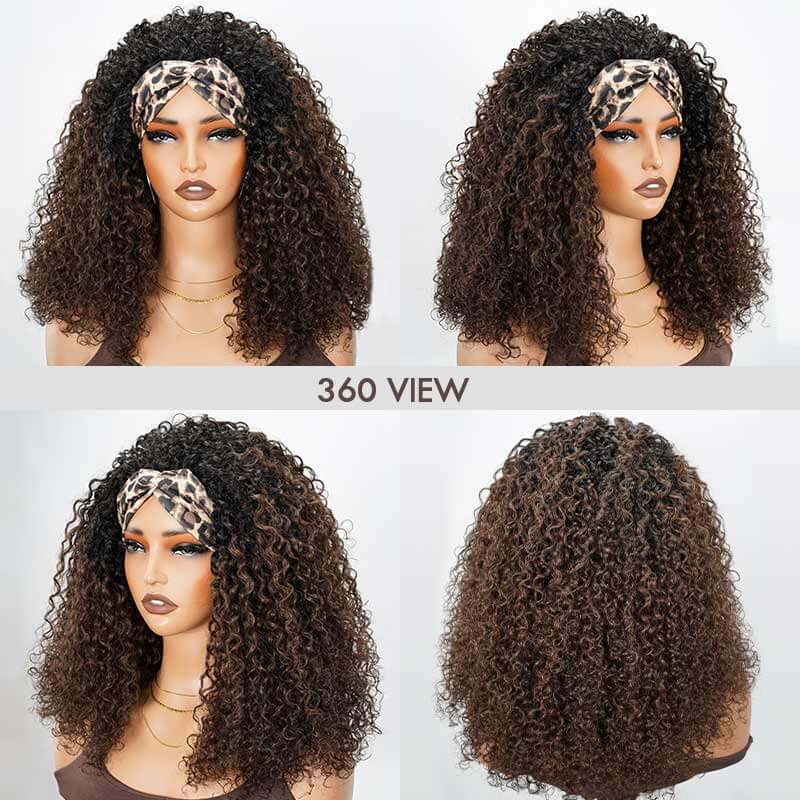 QVR Glueless Dark Brown Twist Curly Half Wig with Black Roots 250% Density Human Hair Wig #T1B/4 Wear Go Flip Over Wig
