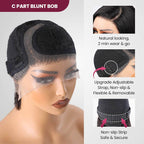 QVR Mature Boss Style Glueless Wide C Lace Bob Wig With Swept Bangs