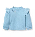 Embroidered Ruffle Shoulder Sweatshirt