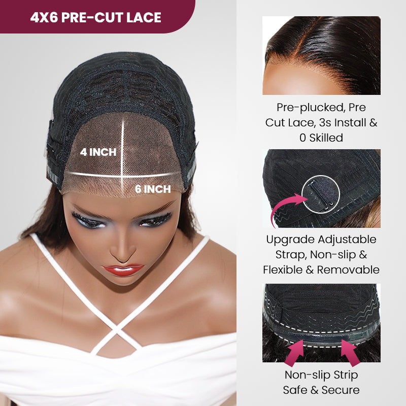 QVR Glueless Pre-cut 4x6 HD Lace Closure Body Wave Wigs Wear and Go Wig For Beginners