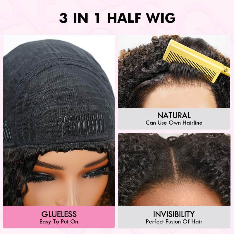 QVR Glueless Dark Brown Twist Curly Half Wig with Black Roots 250% Density Human Hair Wig #T1B/4 Wear Go Flip Over Wig