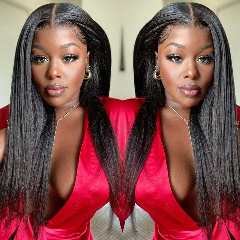 QVR Glueless 13x4/4x4/5x5 Lace Closure Wig Yaki Kinky Straight Wear and Go Human Hair Wigs