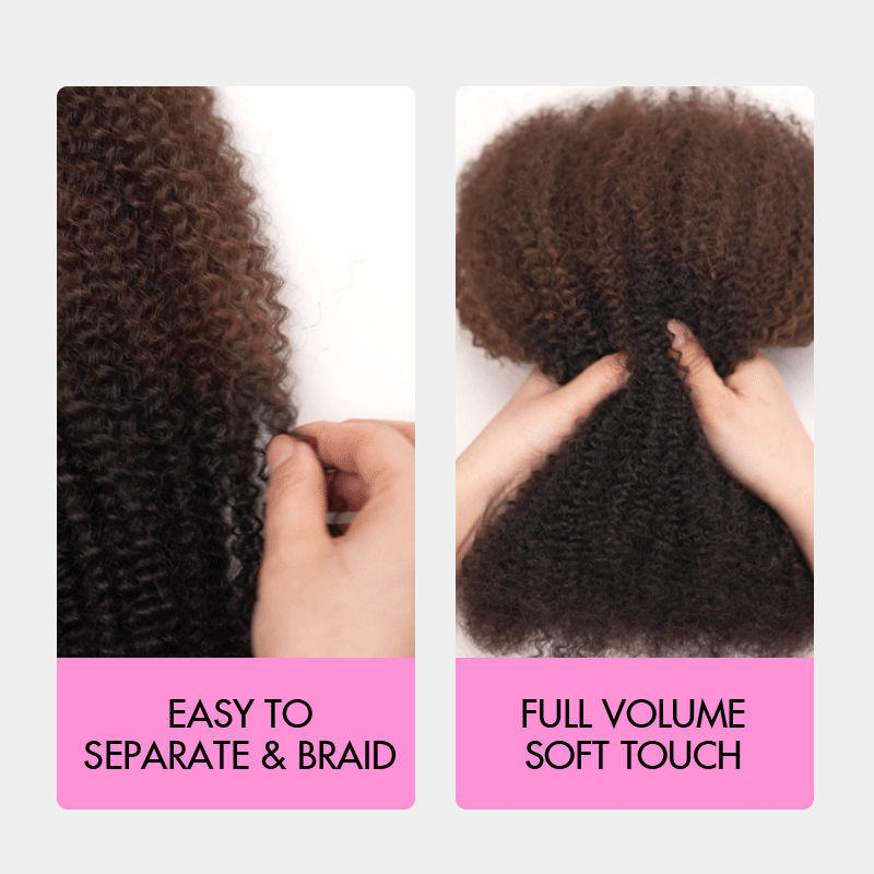 QVR Ombre Brown #T1B/4 Afro kinky Bulk Human Hair for Braiding & Twists