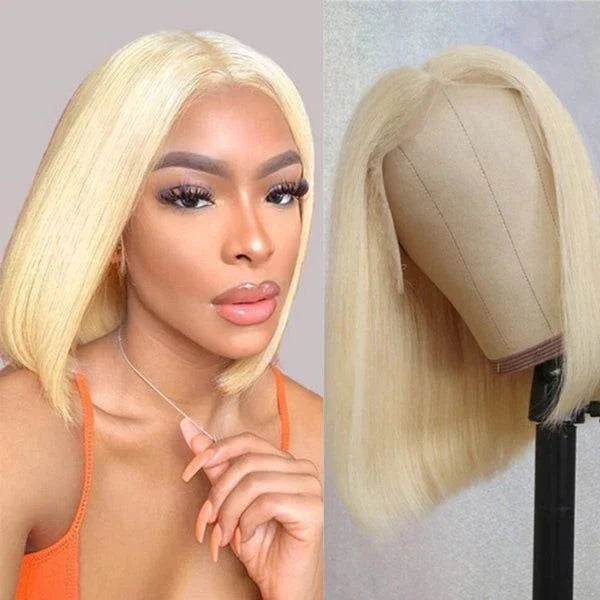 QVR 613 Color Blonde Hair Short Bob Wigs Straight Human Hair Wigs Short Lace Wigs
