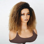 QVR Glueless Ombre Brown Blonde Kinky Curly Half Wig with Black Roots 250% Density Human Hair Wig #T1B/30/27 Wear Go Flip Over Wig