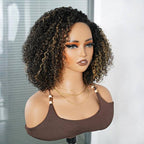 QVR Honey Blonde Highlight Short Cut Curly Wig Glueless Side Part Wig Beginner Friendly