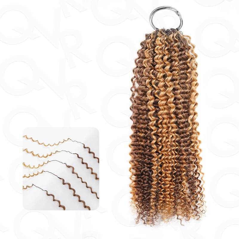 QVR Seamless Small Kinky Curly Feather Crochet Hair Highlight #P4/27 Machine Made Human Hair Extensions