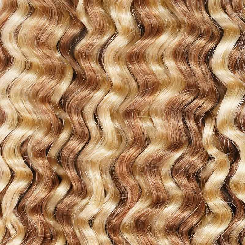 QVR Seamless Small Kinky Curly Feather Crochet Hair Highlight #P4/27 Machine Made Human Hair Extensions