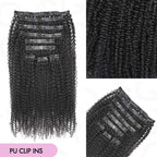 QVR Invisible 9PCS Weft Clip In Hair Extensions 5PCS Volumizer Afro Kinky Curly PU Clip In Human Hair