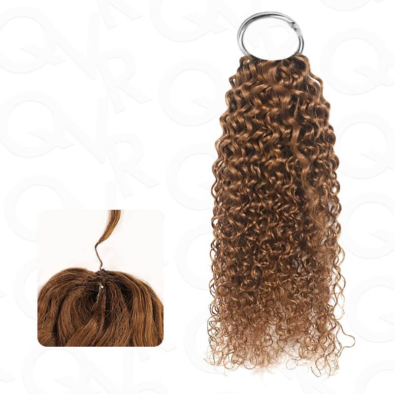 QVR Highlight Brown Small Kinky Curly Feather Crochet Hair Machine Made Feather Human Hair Extension