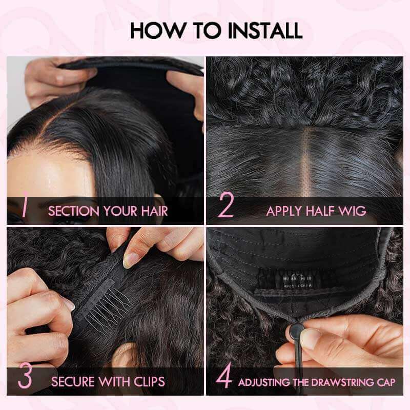 QVR Glueless Highlight Brown #1B/30 Twist Curly Half Wig 250% Density Human Hair Wig Wear Go Flip Over Wig