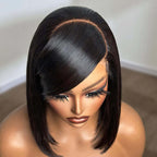 QVR Swoop Bangs Silky Straight Glueless 5x5 Closure  Deep Left C Part Lace Bob Wig